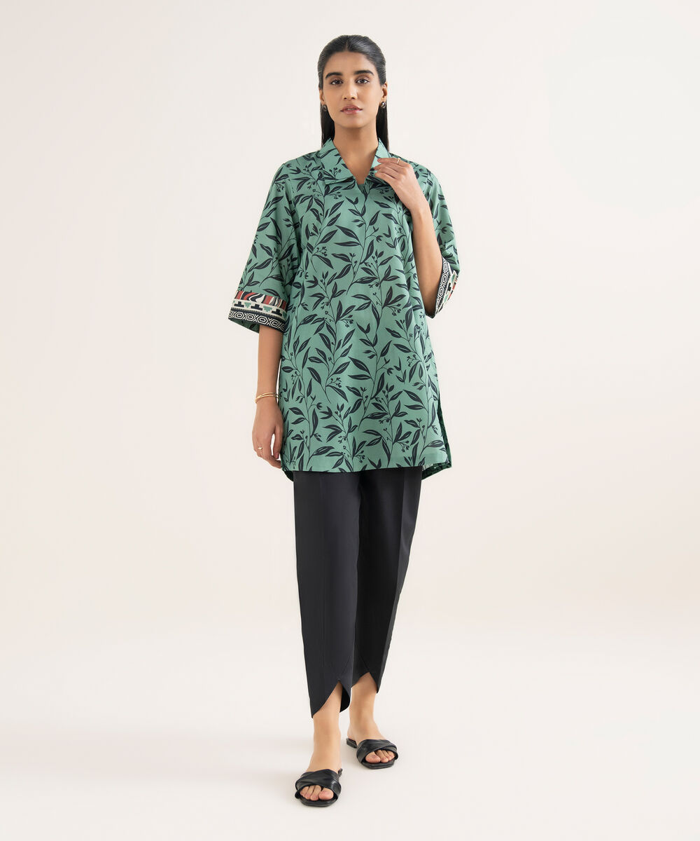 Women's Unstitched Lawn Printed Green Shirt