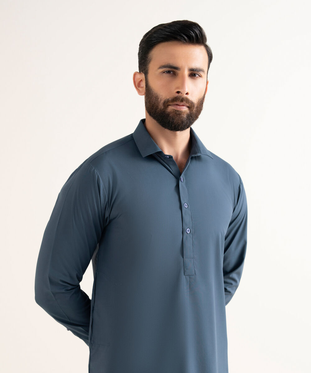 Men's Wash & Wear Plain Blue Kameez Shalwar