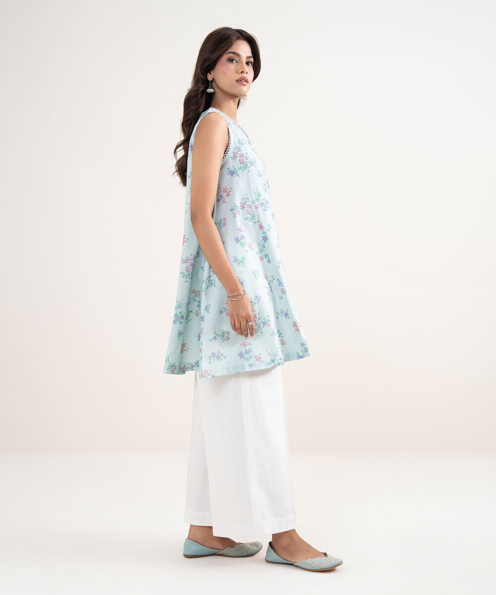 Women's Unstitched Lawn Blue Printed Shirt