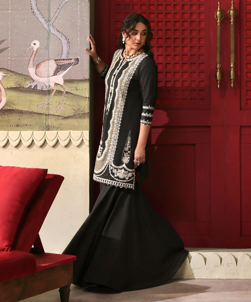 Women's Unstitched Zari Khaddar Embroidered Black 2 Piece Suit