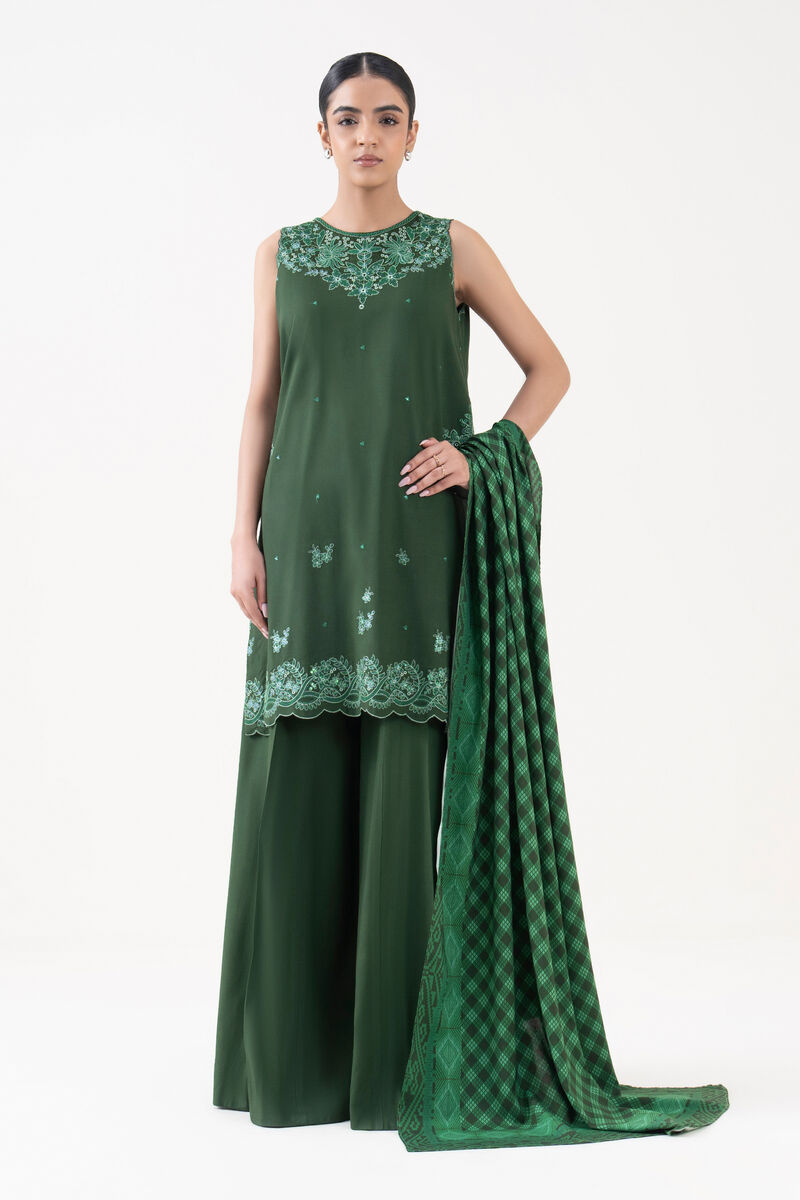 3 Piece -  Embroidered Linen Suit