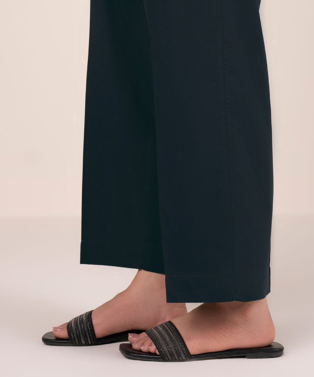 Women's RTW Cambric Solid Black Straight Pants