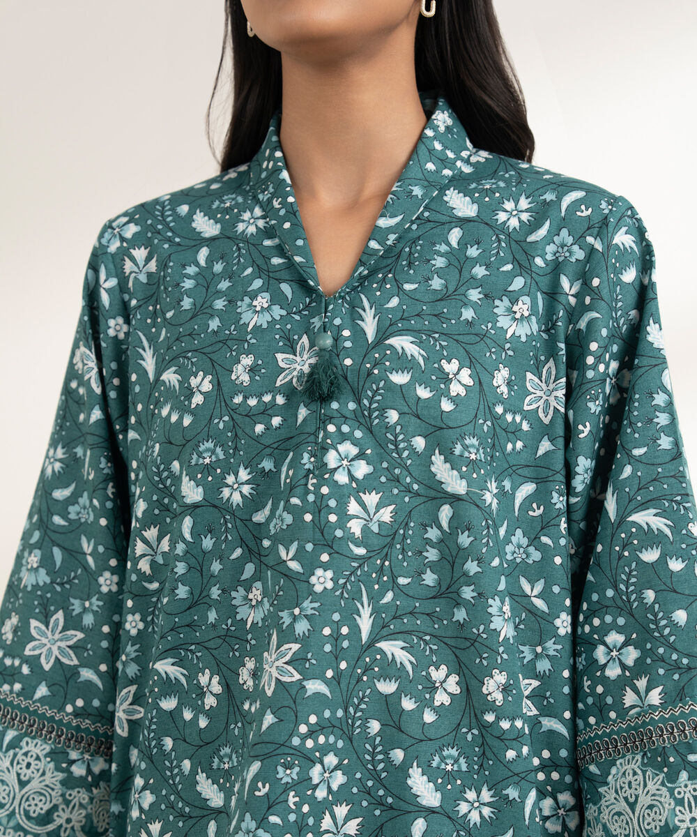 Women's RTW Khaddar Embroidered Green 3 Piece Suit