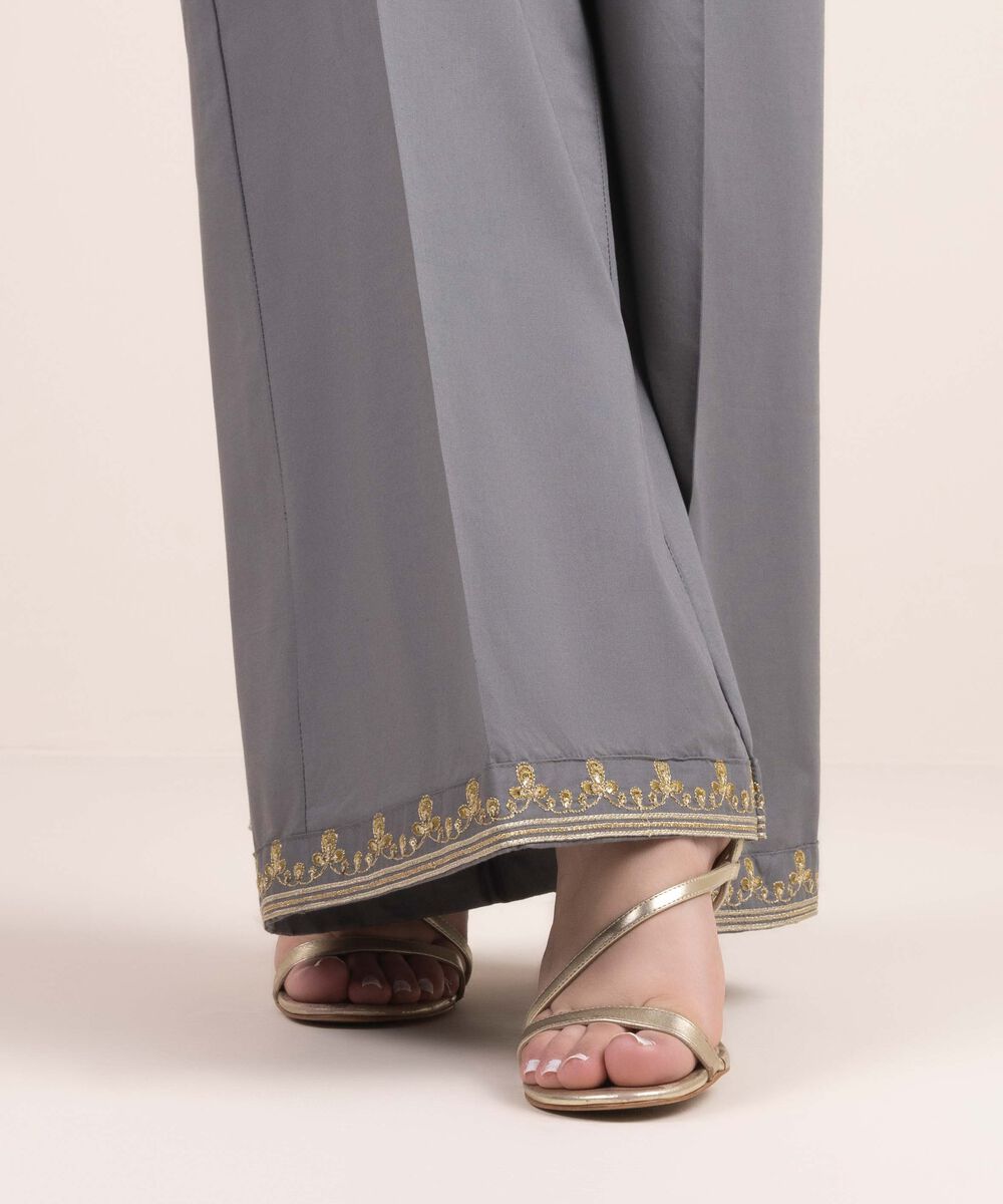 Woman - Grey Embroidered Cambric Culottes