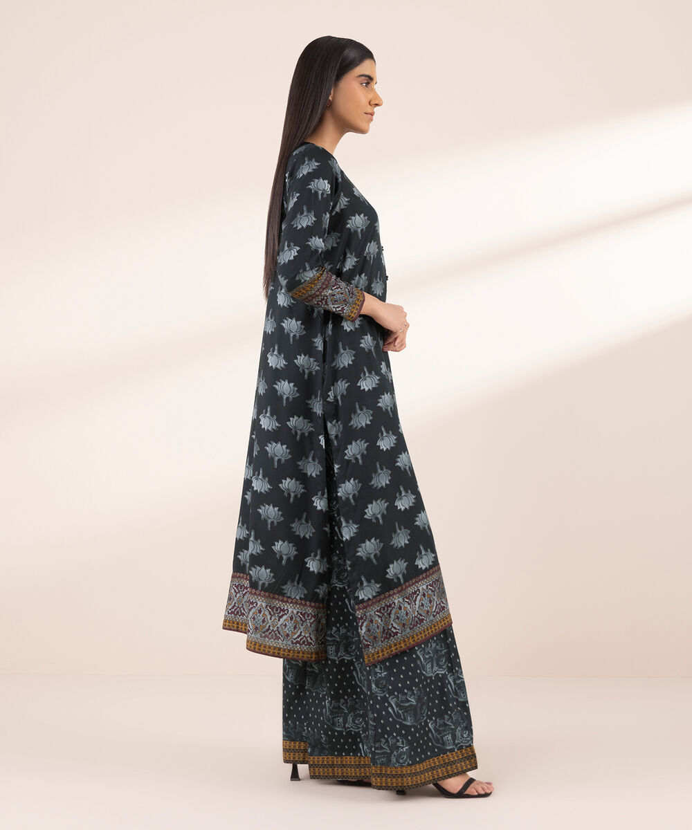 Women's RTW Arabic Lawn Black Printed A-Line Shirt