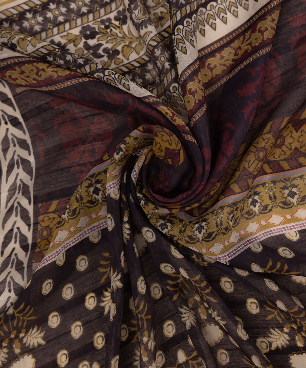 Tussar Silk Brown Printed Dupatta