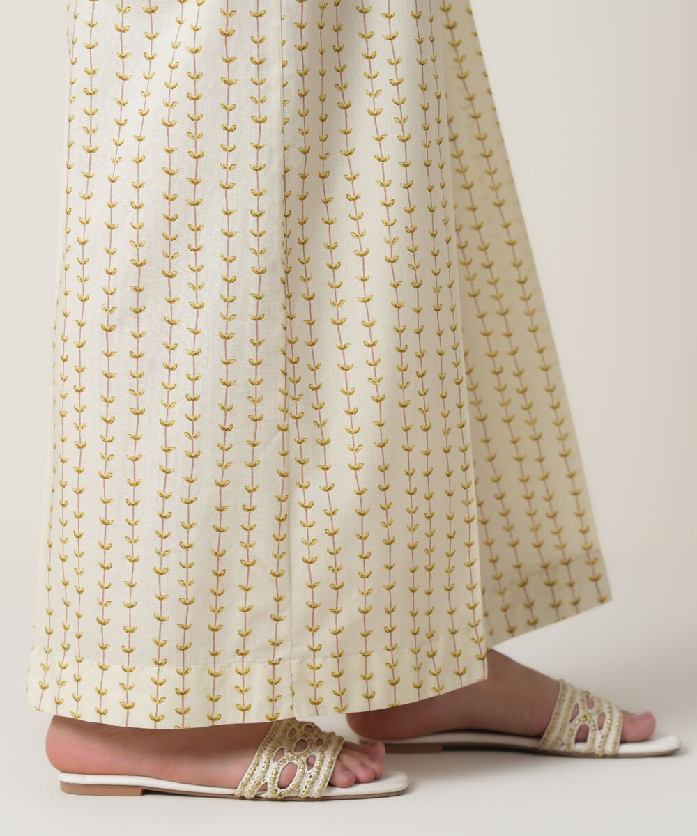 Women's RTW Cambric Off White Printed Trousers