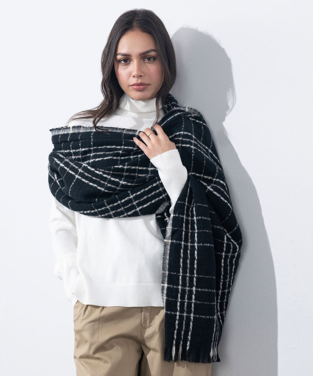 Women's Western Wear Black Plaid Woollen Scarf