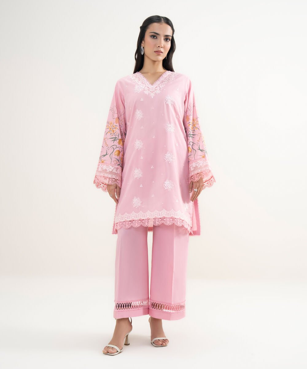 Women's RTW Zari Lawn Embroidered Pink 2 Piece Suit