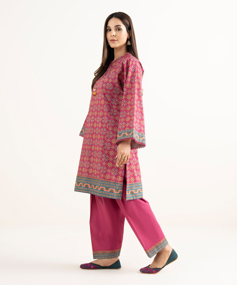 Women's RTW Cambric Pink Printed A-Line Shirt