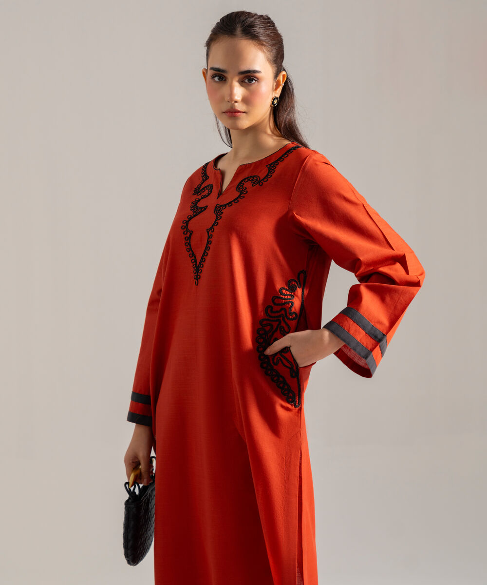 Women's RTW Solid Embroidered Rust Cross Hatch 2 Piece Suit