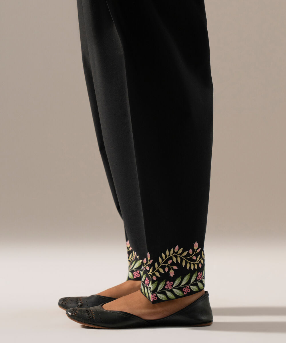 Women's RTW Cambric Printed Black Skinny Shalwar