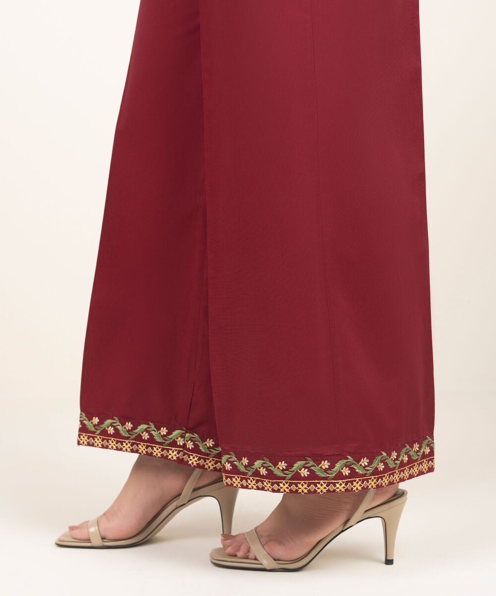 Women's RTW Lawn Embroidered Maroon Culottes