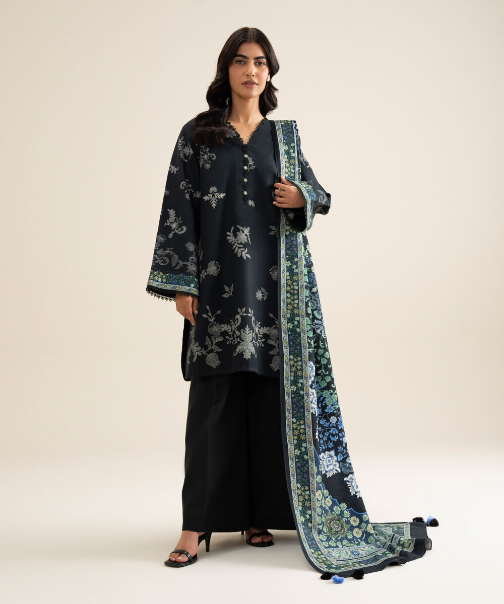 Women's Unstitched Lawn Printed Black 3 Piece Suit