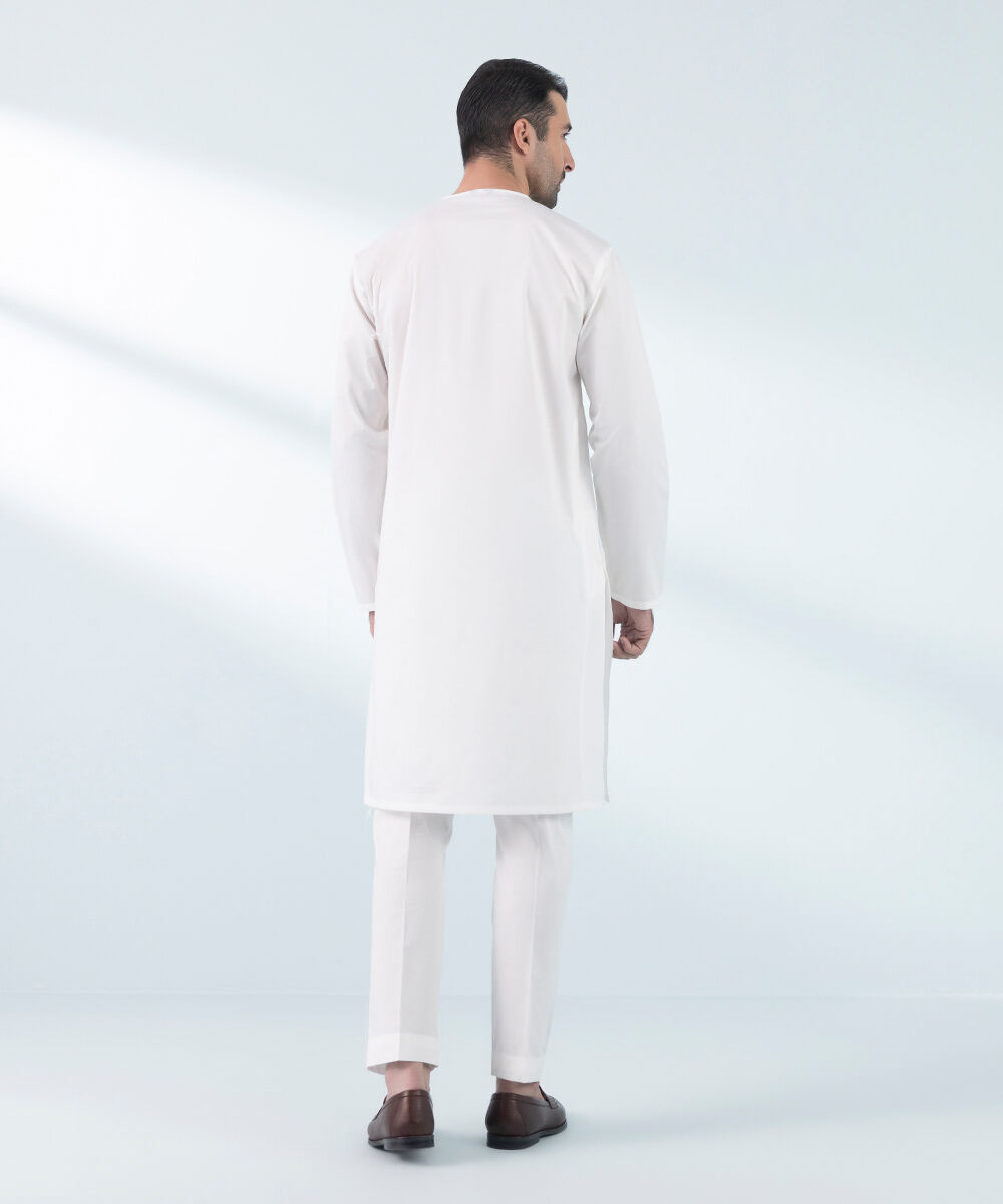 Man - White Embroidered Cotton Suit