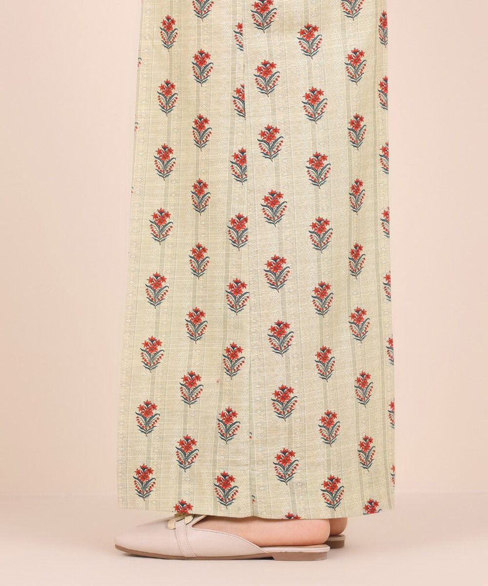 Women's Pret Printed Beige Khaddar Flared Trousers