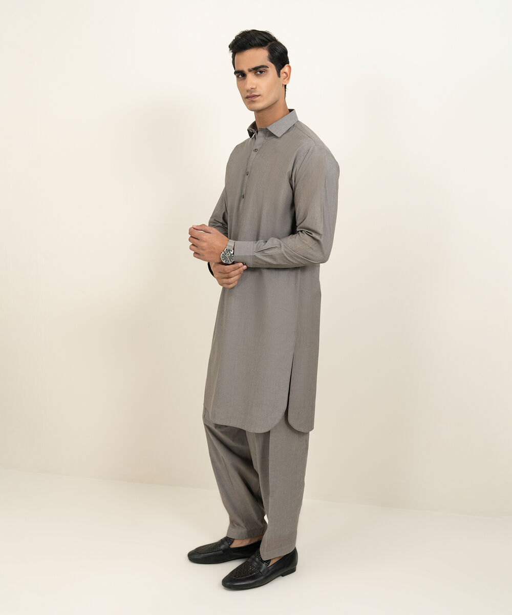 Men's mauve Blended Yarn Dyed Kameez Shalwar