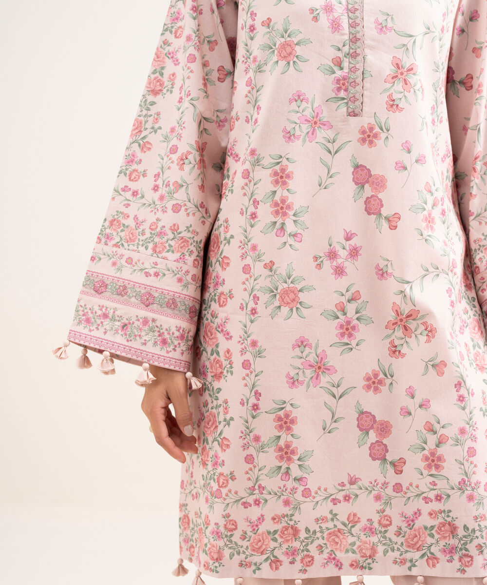 Women's Unstitched Lawn Embroidered Pink 3 Piece Suit