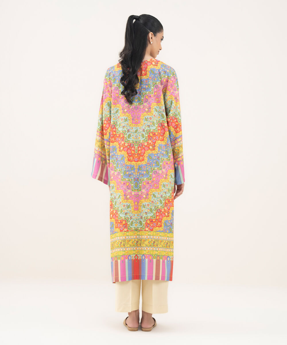 Women's RTW Viscose Linen Multi Printed Drop Shoulder Shirt