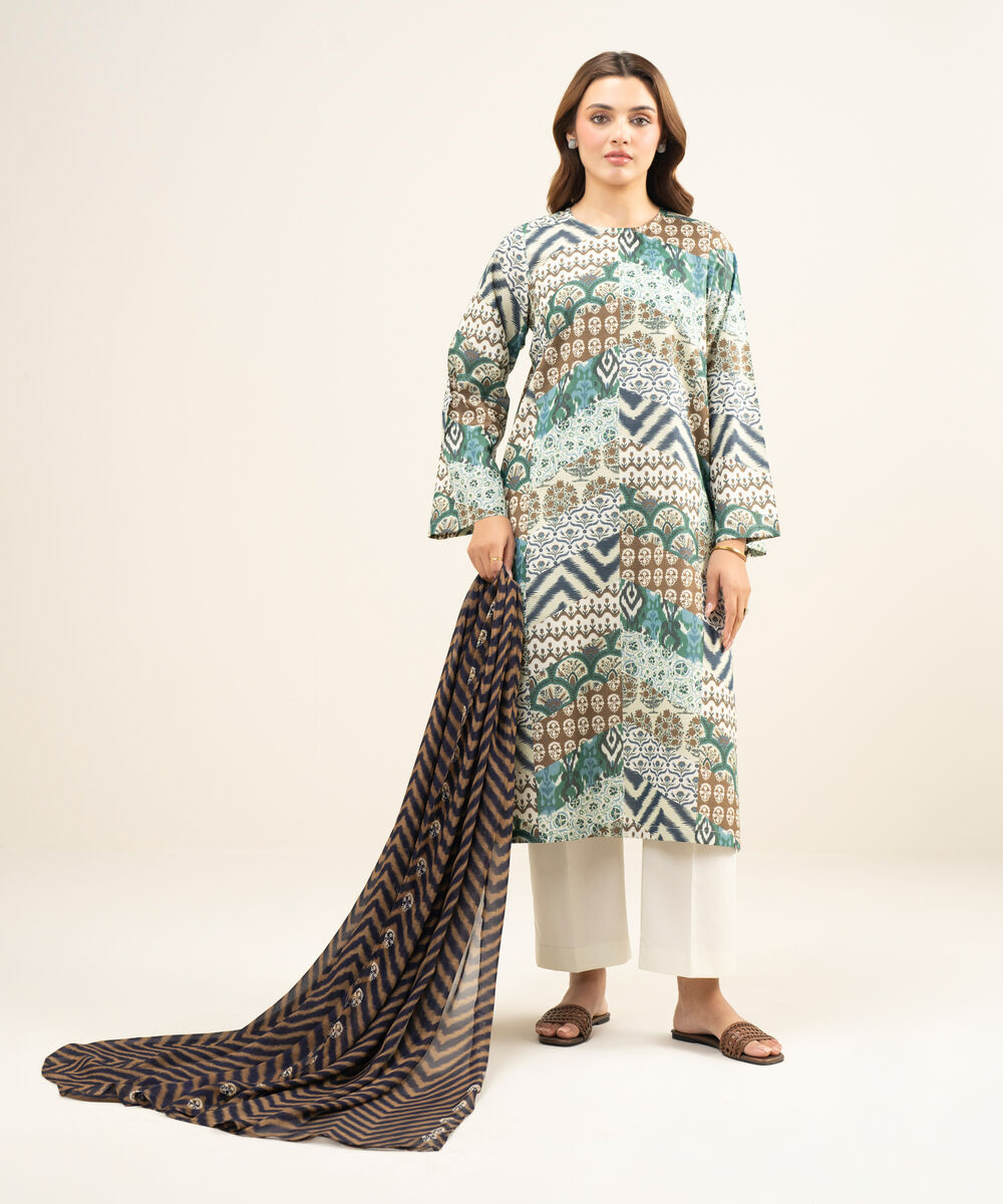 Women's Unstitched Zari Lawn Multi  3 Piece Suit