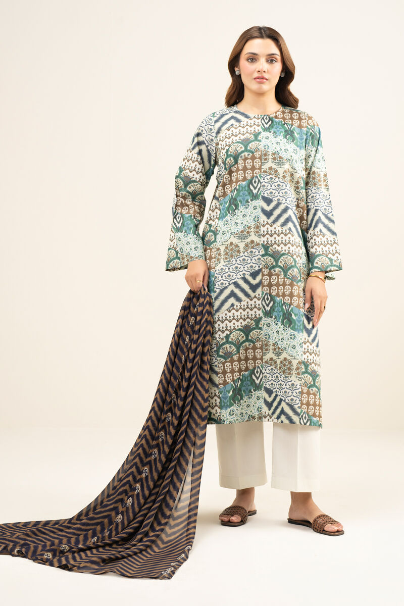 3 Piece - Printed Zari Lawn Suit