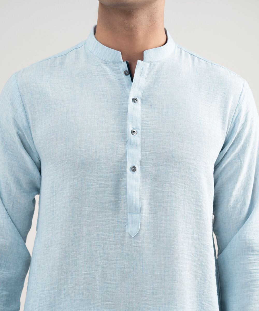 Men's Stitched Blended Linen Sky Blue Suit