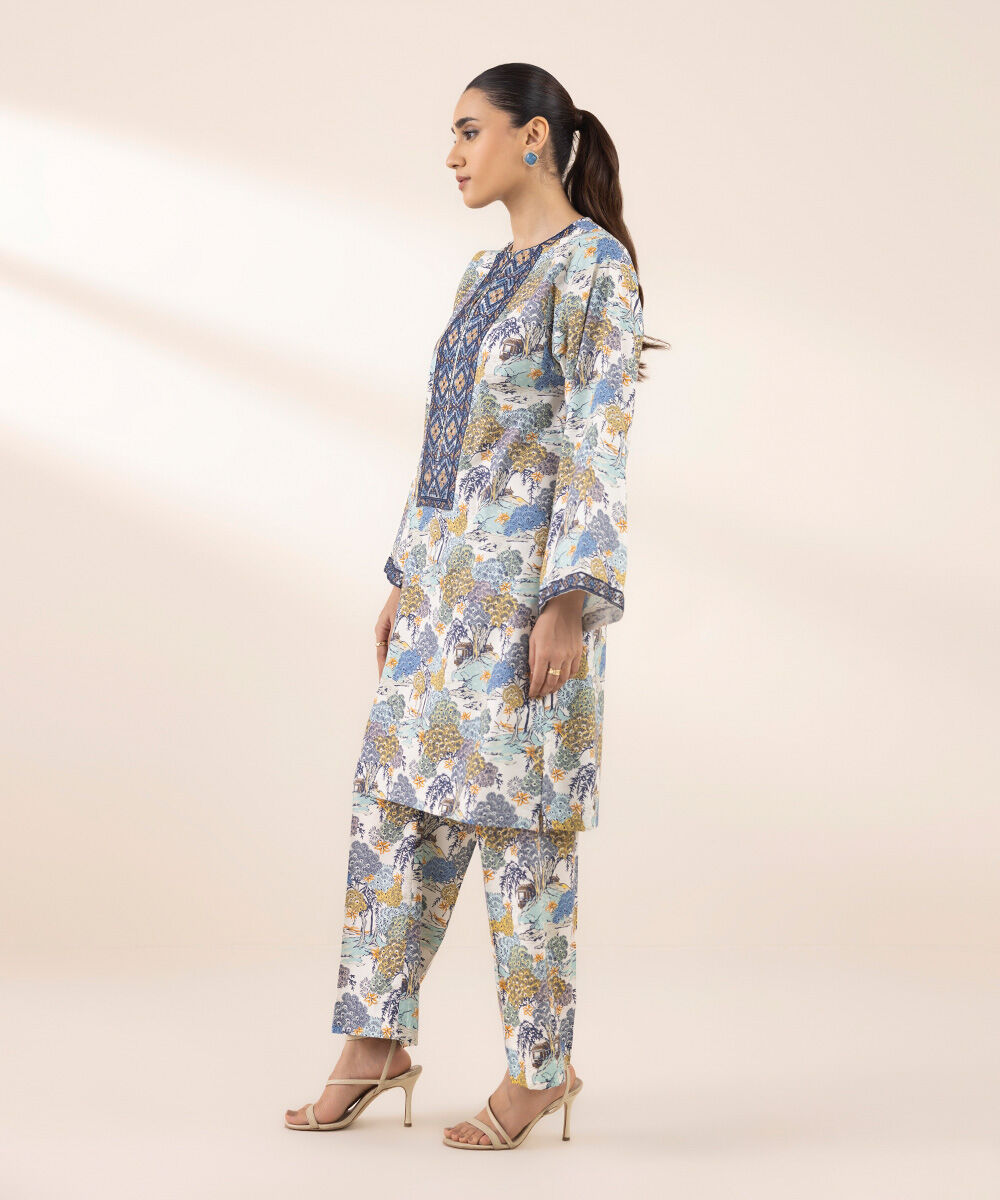 Women's RTW Cotton Viscose Blue Embroidered Boxy Shirt