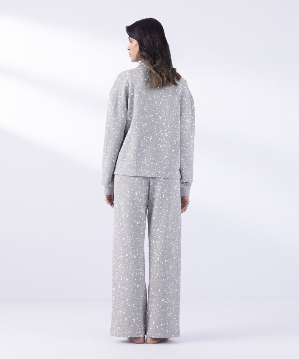 Woman - Grey Printed Henley Shirt