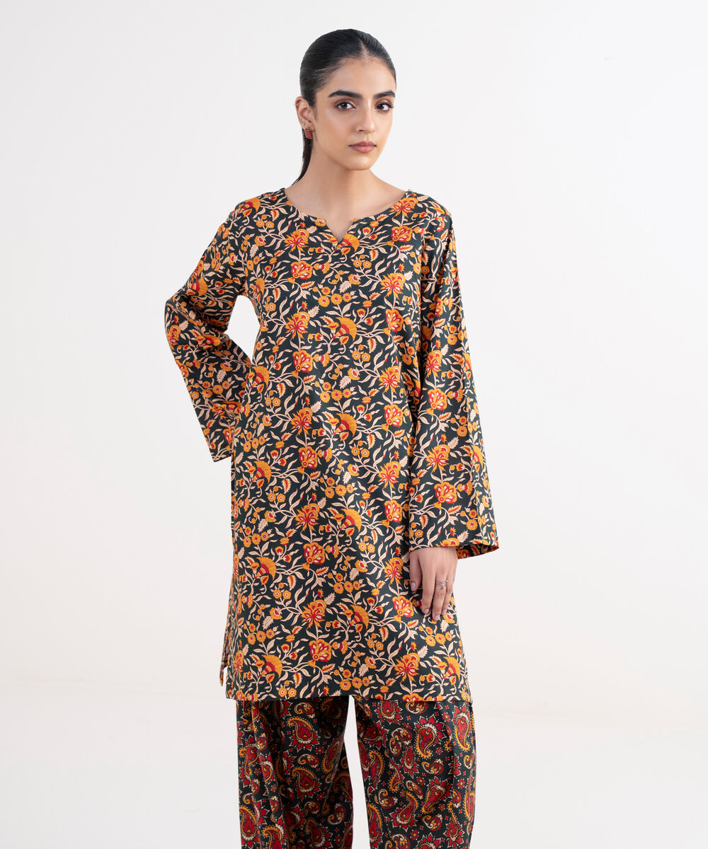 Women's RTW Lawn Viscose Black Printed Straight Shirt