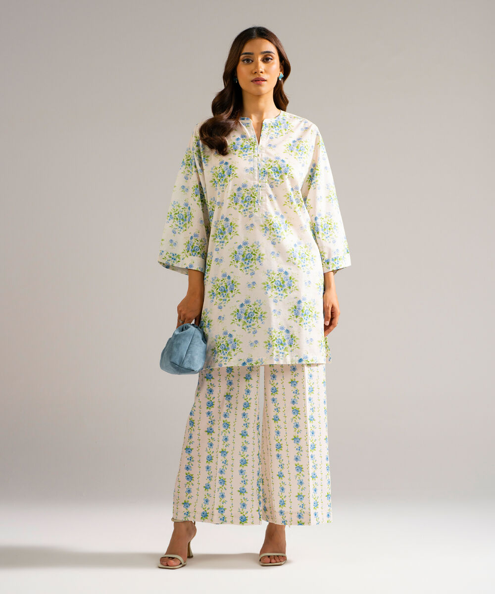 Women's RTW Lawn Printed White Straight Shirt