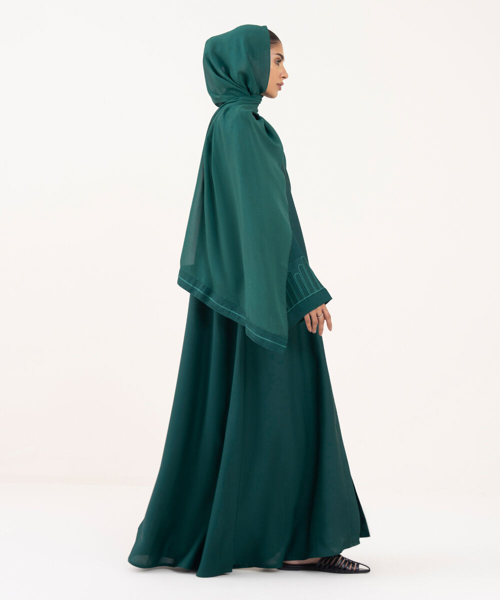 Women's Teal Polyester Abaya Set