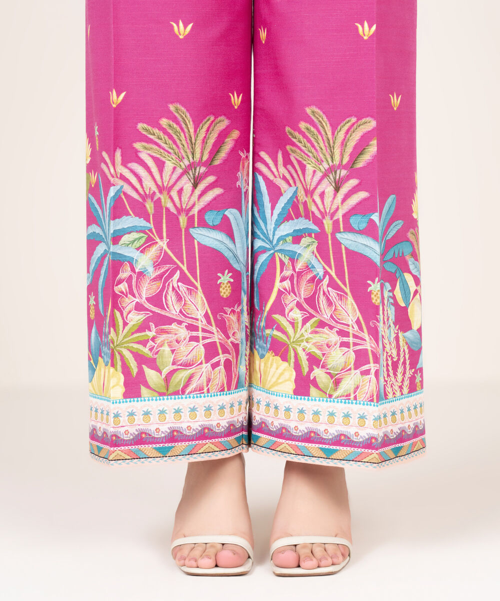 Women's RTW Khaddar Printed Pink Culottes
