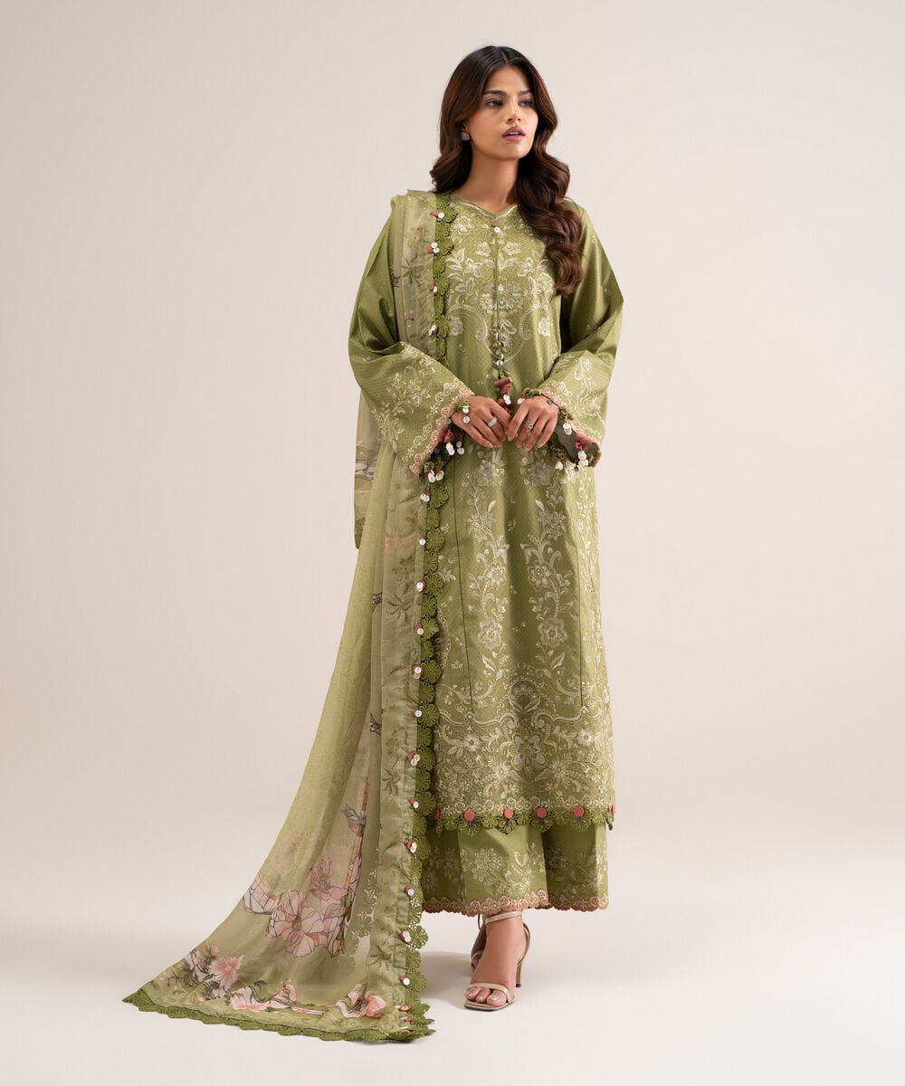 3 Piece - Embroidered Dobby Suit