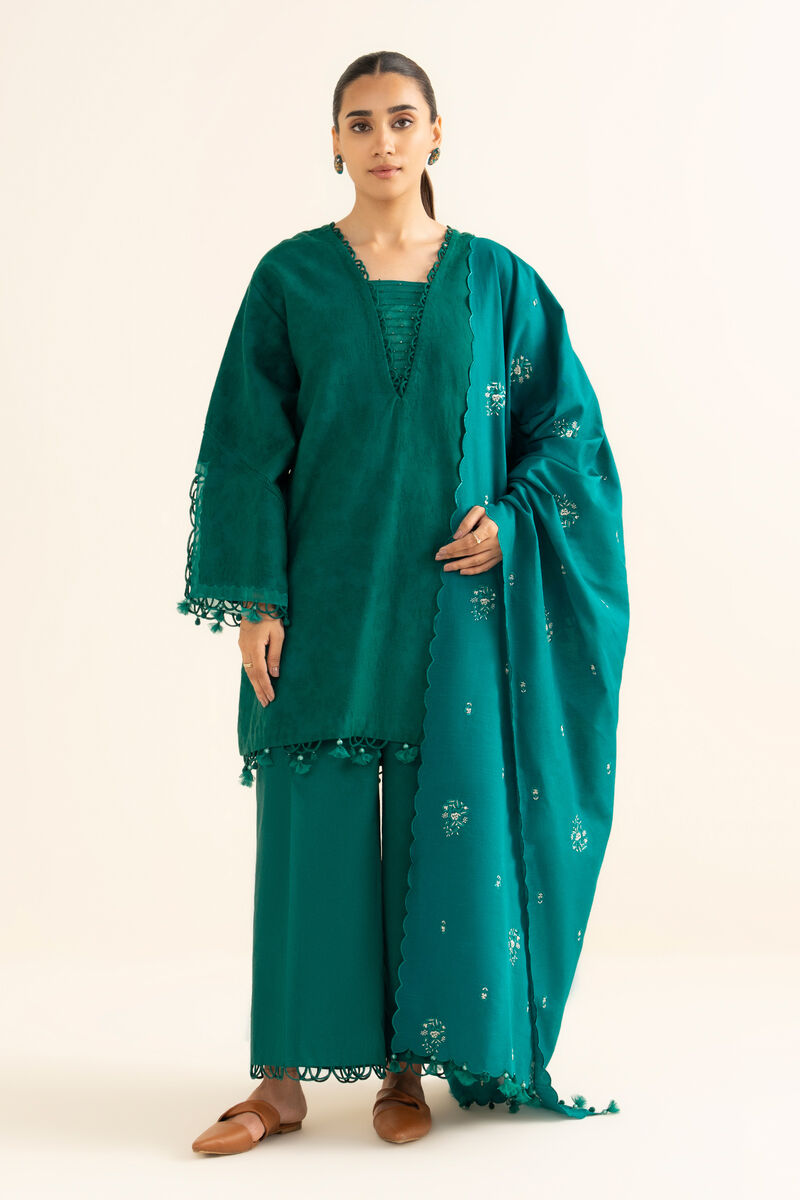 3 Piece - Embroidered Cotton Jacquard Suit