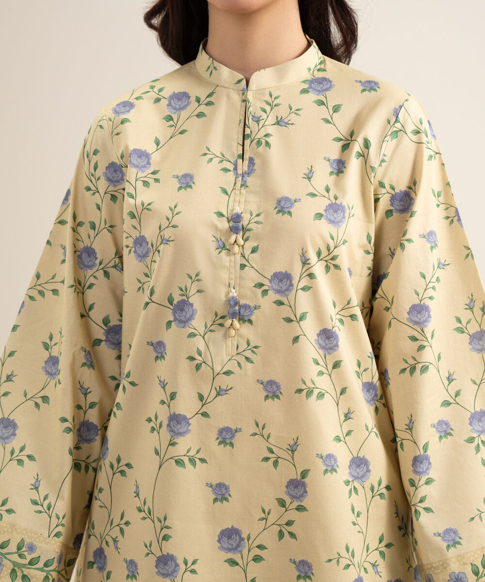 Women's Unstitched Lawn Printed Lime Yellow 3 Piece Suit