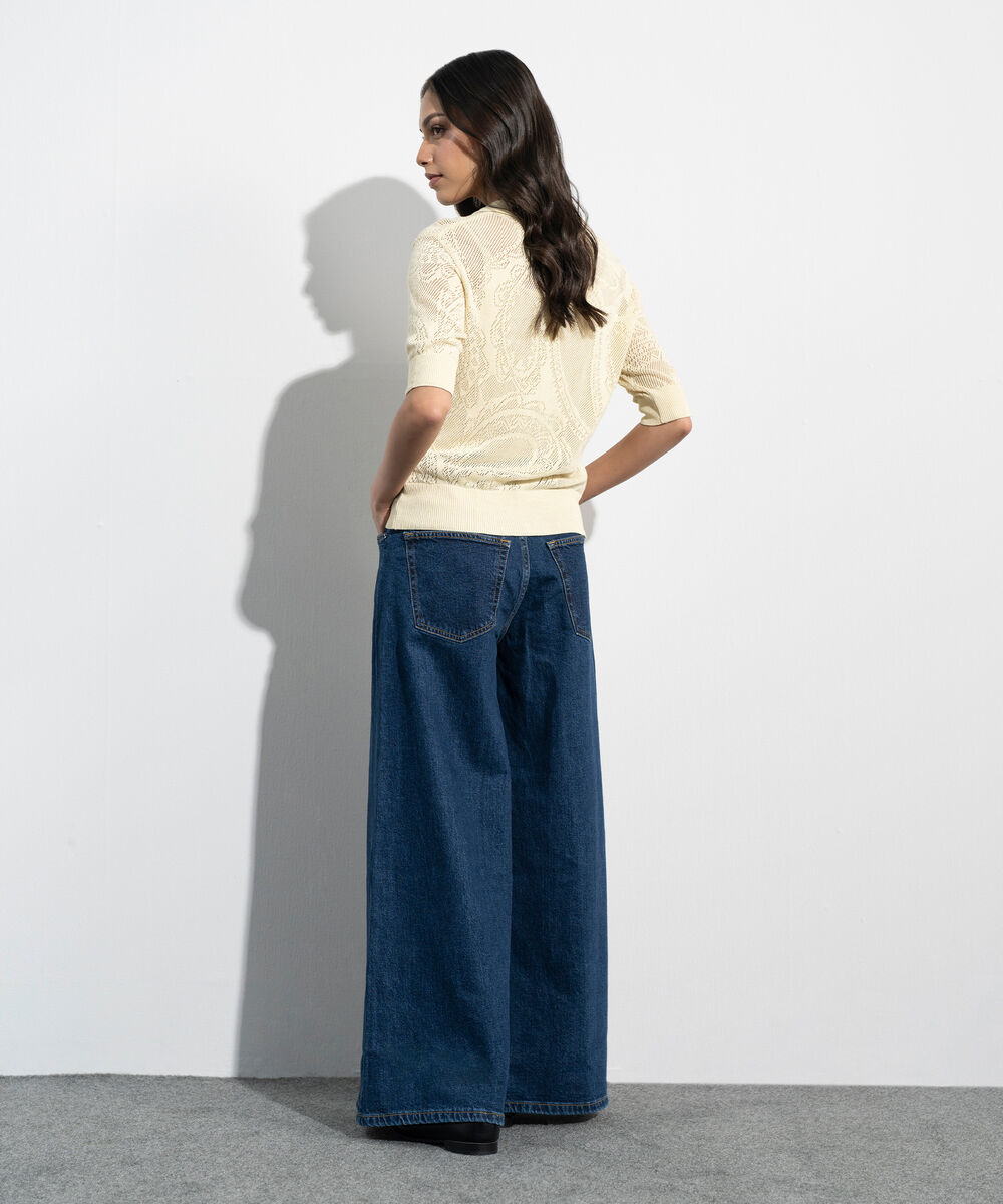 Women's Western Yellow Pointelle Summer Knit Polo Top