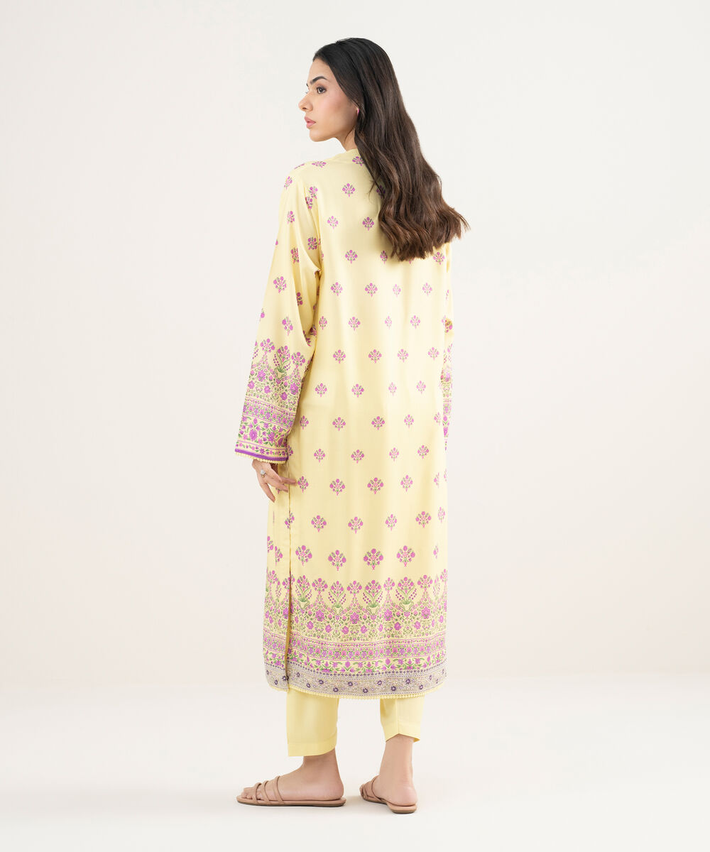 Women's RTW Arabic Cambric Embroidered Pale Yellow Straight Shirt