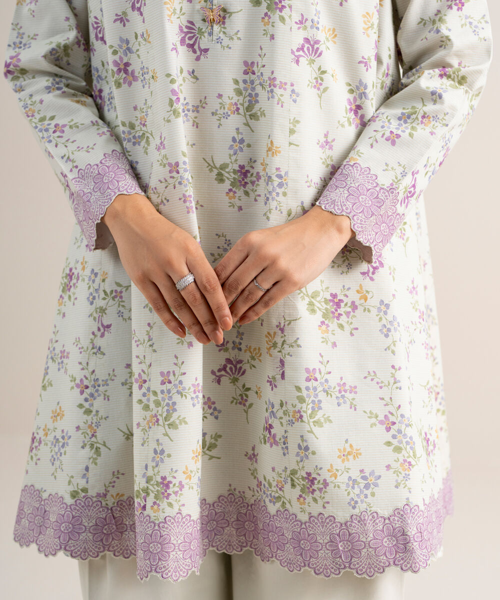 Women's Unstitched Zari Lawn Printed Off White