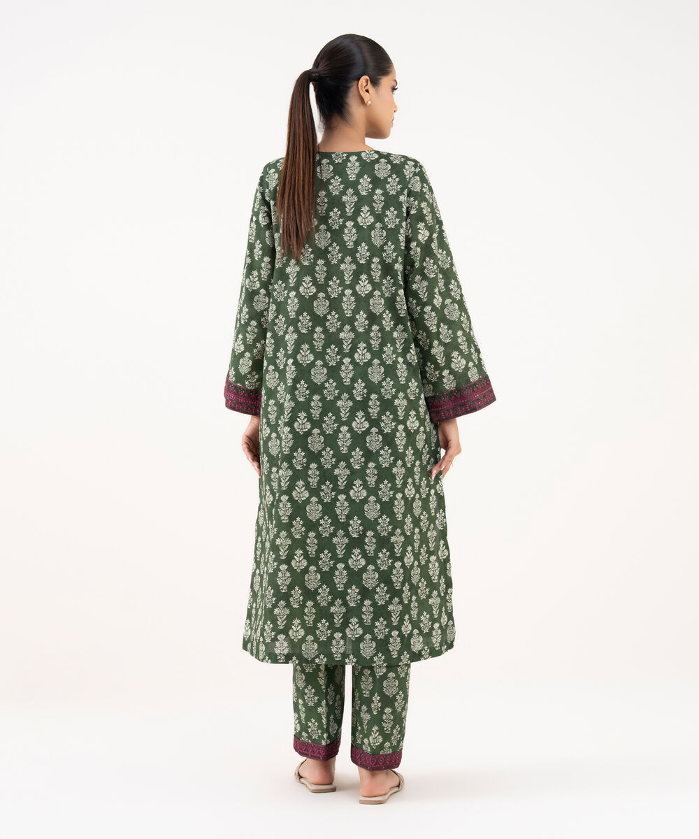 Women's RTW Lawn Viscose Green Embroidered A-Line Shirt