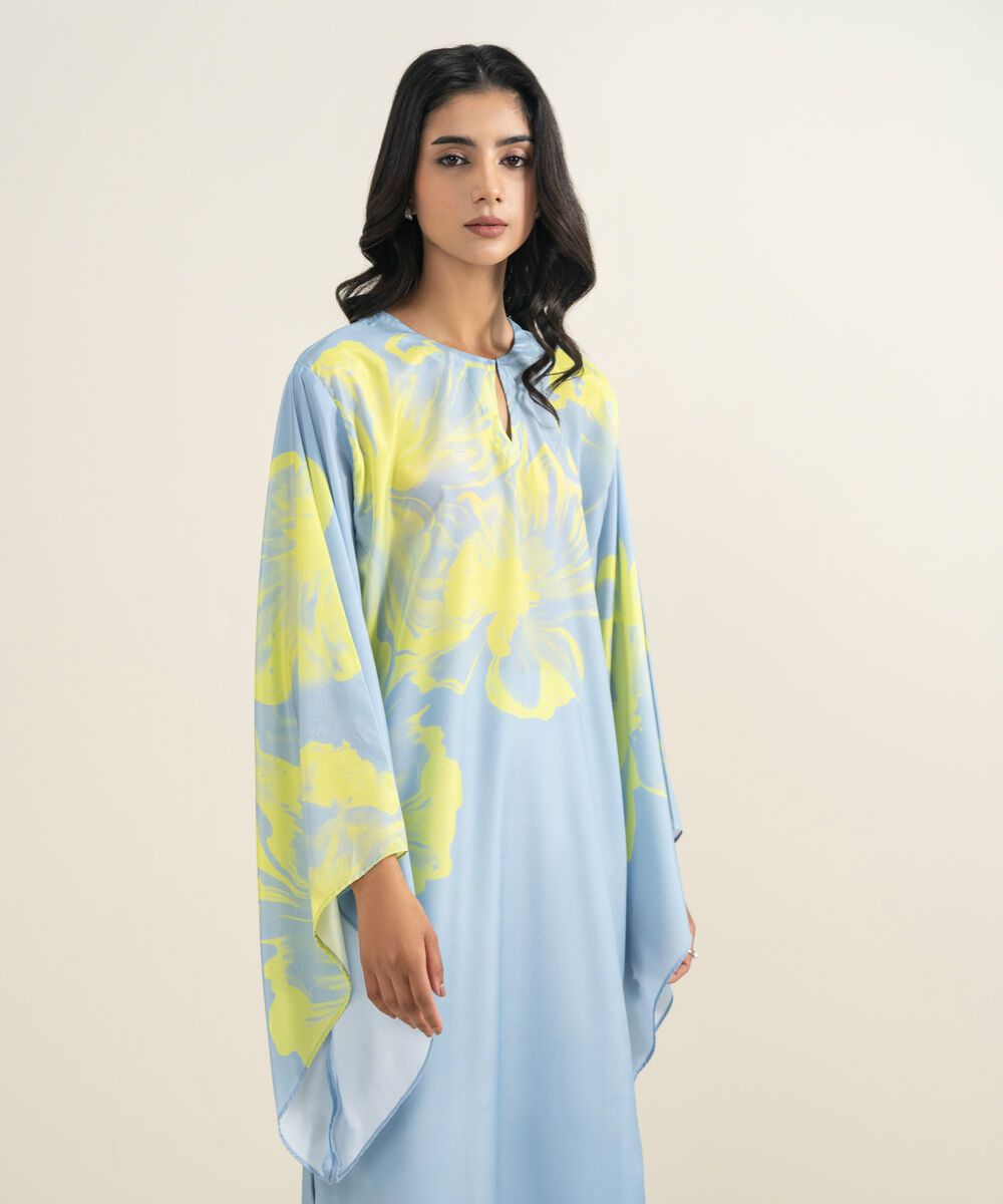 Women's RTW Blended Grip Silk Printed Ice Blue 2 Piece Suit