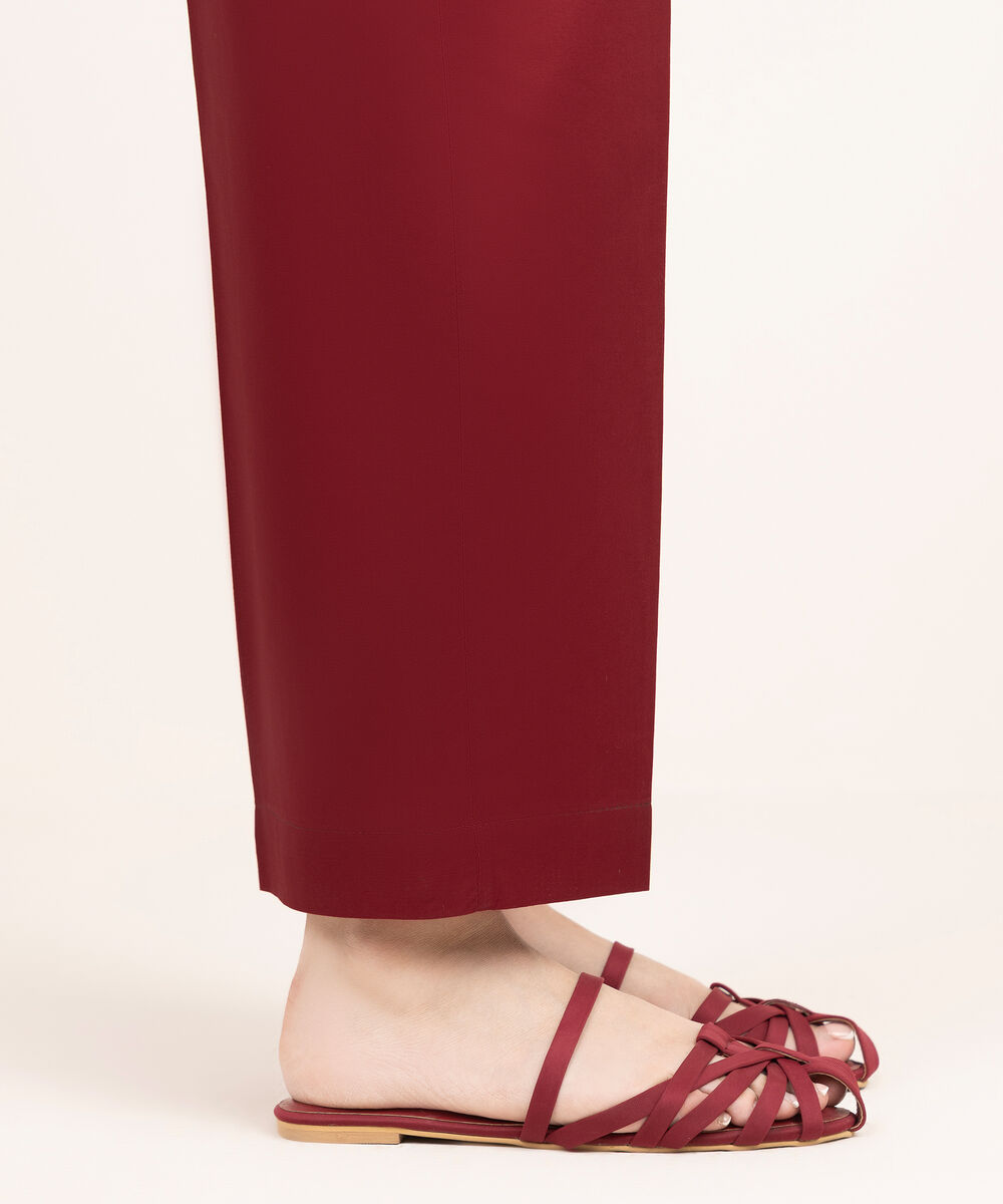 Women's RTW Cambric Red Solid Straight Pants