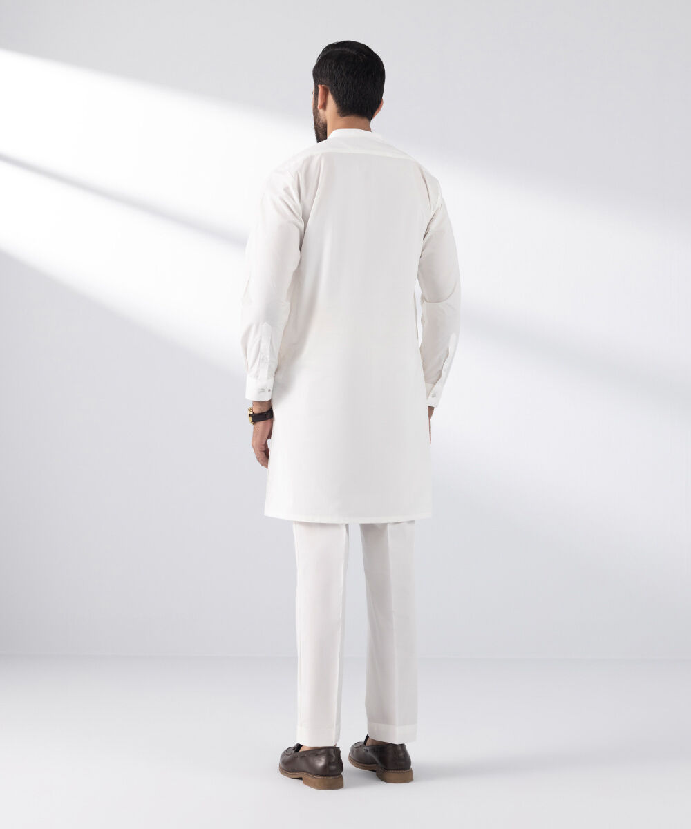 Men's Stitched 2 PC White Cotton Suit