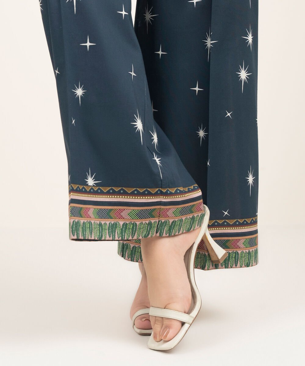 Women's RTW Cambric Printed Blue Culottes