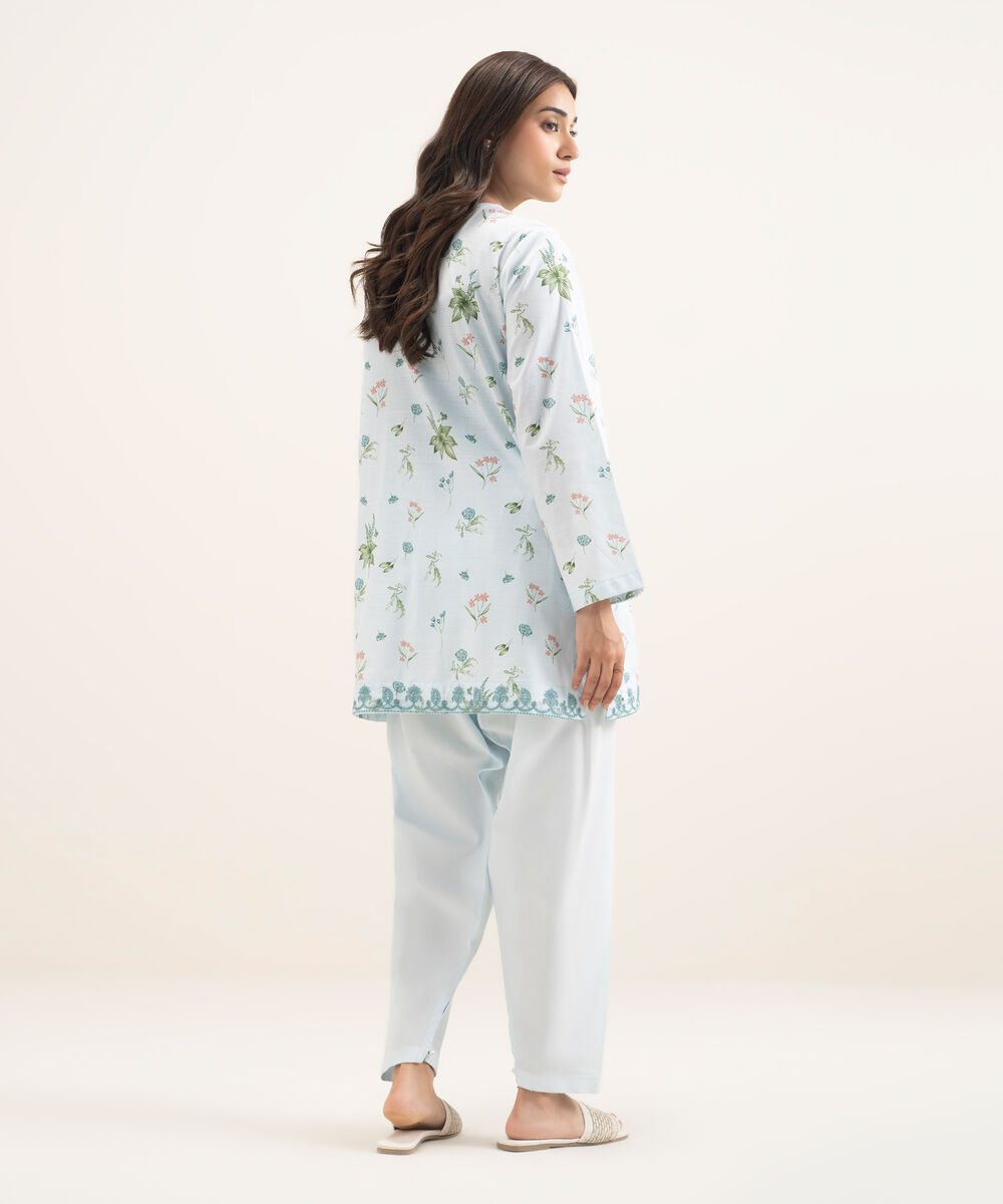 Women's RTW Cambric Embroidered Blue Straight Shirt