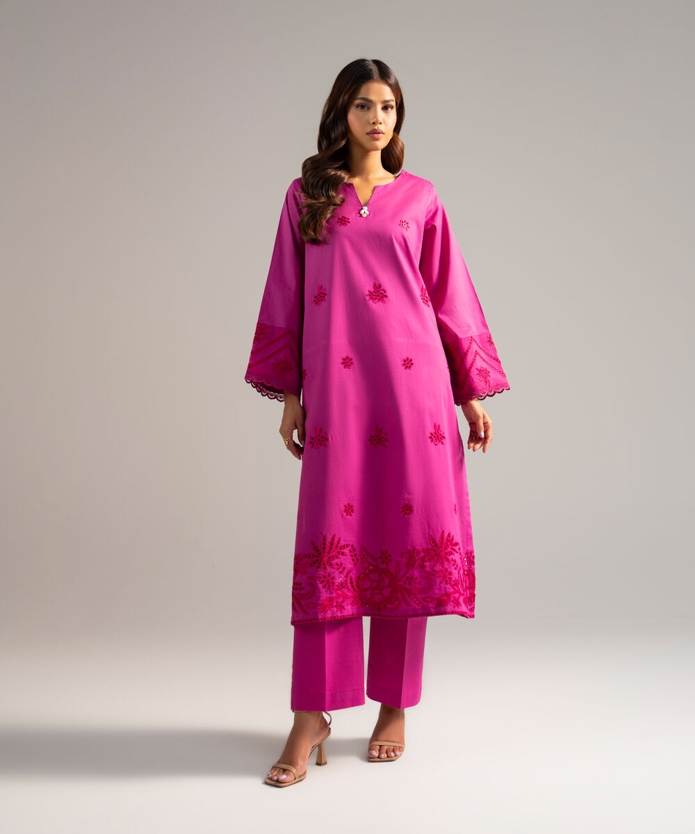 Women's RTW Dobby Embroidered Pink 2 Piece Suit