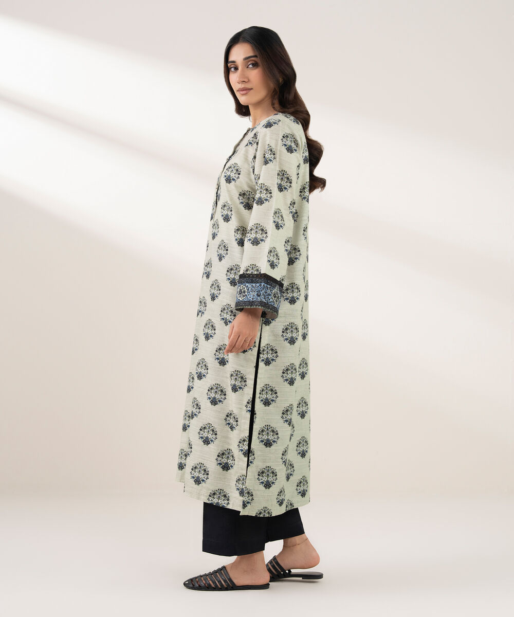 Women's RTW Light Khaddar Printed Straight Grey Shirt