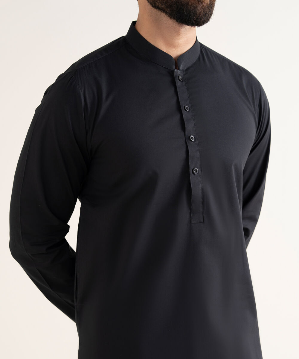 Men's 100% Cotton Plain Black Kurta Shalwar
