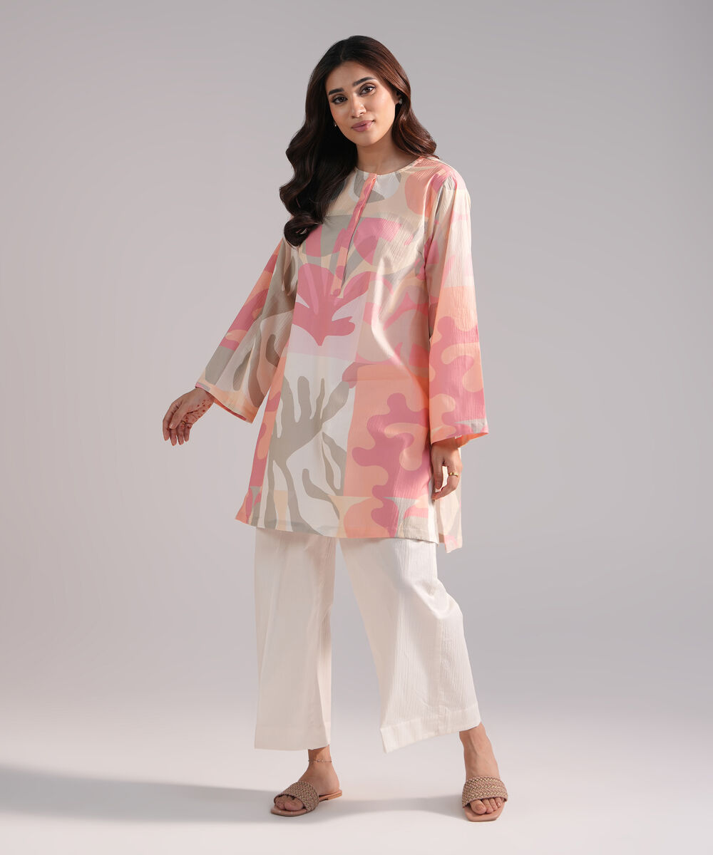 Women's RTW Seersucker Printed Pink 2 Piece Suit