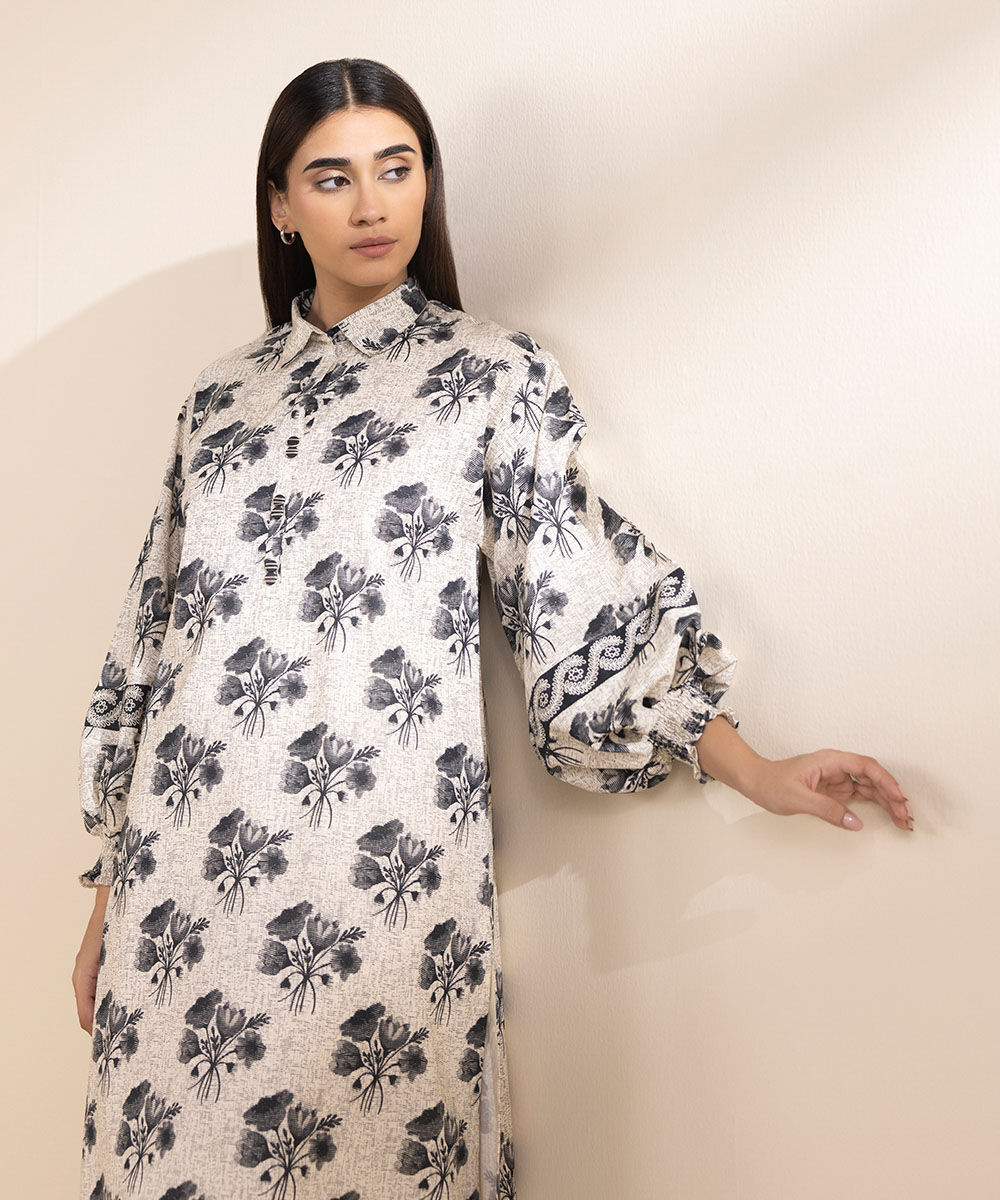 Women's Unstitched Lawn Printed Off White Shirt