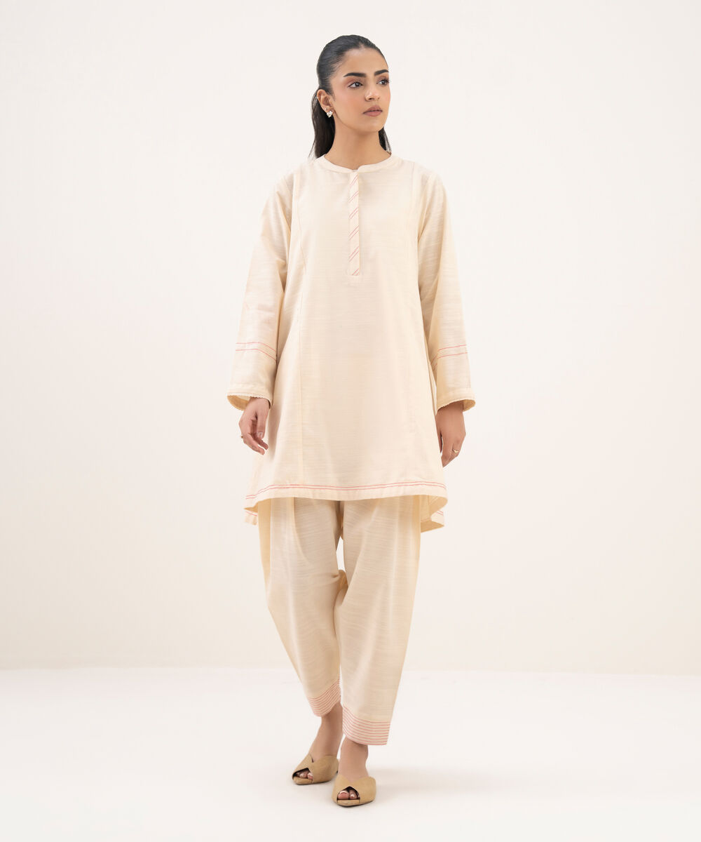 Women's RTW Light Khaddar Solid Straight White Shirt